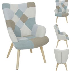 Patchwork Fauteuil Lund met Armleuning - Blauw/Grijs