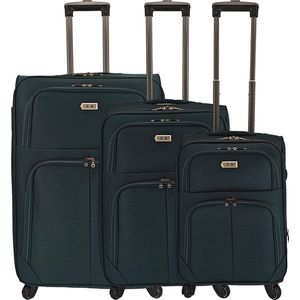 SB Travelbags 3 delige bagage stoffen koffer set 4 wielen trolley - Donker Groen