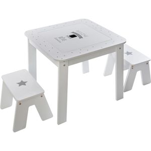 3-delige Kindertafel set Boy met stoelen 57x57x51cm - Wit