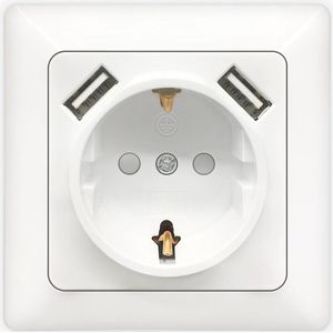 Steckdose - Aigi Cika - Einbau - 1-fach Steckdose - 2-fach USB-Anschluss - Schutzkontakt - inkl. Abdeckrahmen - Weiß