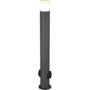 LED Tuinverlichting - Staand Buitenlamp met Stopcontact - Trion Hosina XL - E27 Fitting - Spatwaterdicht IP44 - Mat Antraciet - Aluminium