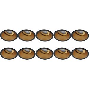 Spot Armatuur - Pragmi Zano Pro - GU10 Inbouwspot - Rond - Zwart/Goud - Aluminium - Kantelbaar