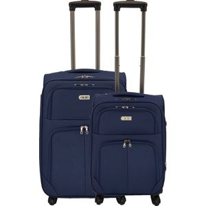 SB Travelbags 2 delige bagage stoffen kofferset 4 wielen trolley - Blauw - 65cm/55cm