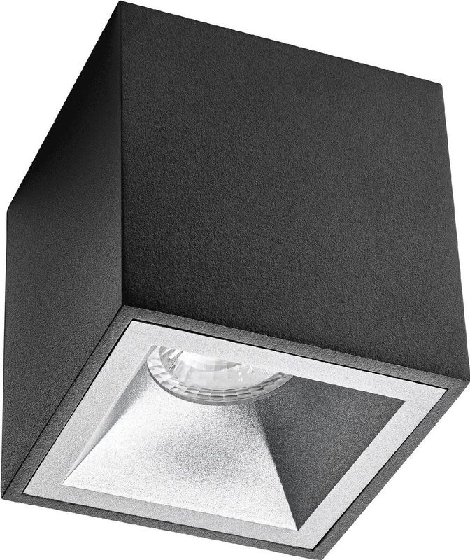 Pragmi - Cliron Pro - Opbouwspot - Mat Zwart/Zilver - Aluminium - Verdiept - 90mm