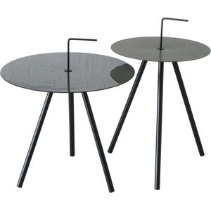 Boltze Tobo Bijzettafel-set 2 stuks 35x52/45x58 cm - Zwart/Kaki