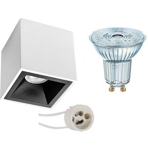 Voordeelset: Opbouwspot Set - LEDVANCE Parathom PAR16 930 36D - Pragmi Cliron Pro - GU10 Fitting - Dimbaar - Opbouw Vierkant - Mat Wit/Zwart - 3.4W - Warm Wit 3000K - Verdiept - 90mm