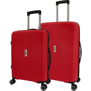SB Travelbags 2 delige bagage kofferset 4 dubbele wielen trolley - Rood - 65cm/55cm - TSA slot