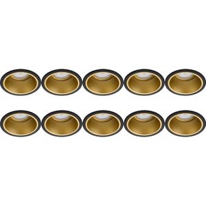 Pragmi Minko Pro - Armatuur - Rond - Zwart/Goud - Aluminium - 10 Pack