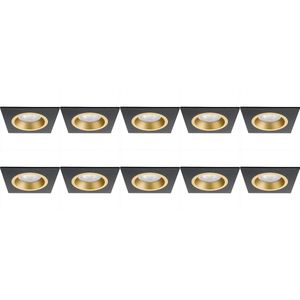 Spot Armatuur 10 Pack - Pragmi Rodos Pro - GU10 Inbouwspot - Vierkant - Zwart/Goud - Aluminium - 93mm