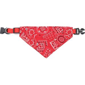 Honden halsband nylon verstelbare lengte met buckle sluiting en zakdoek bandana rood L