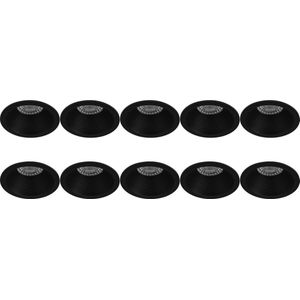 Spot Armatuur - Pragmi Pollon Pro - GU10 Inbouwspot - Rond - Zwart - Aluminium - Verdiept - Ø82mm