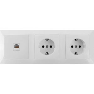 Aigi Cika - Inbouw - Wandcontactdoos - Wit - 2-voudig Stopcontact - 1-voudig UTP CAT5E - Randaarde - Incl. Afdekraam