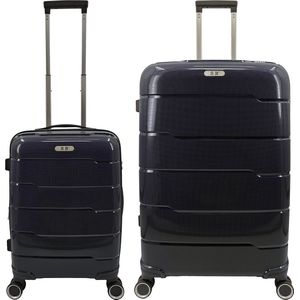 SB Travelbags 2 delige 'Expandable' kofferset 4 dubbele wielen trolley - Donker Blauw - 75cm/55cm