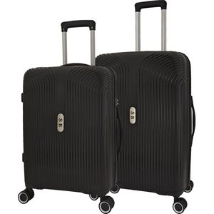SB Travelbags 2 delige bagage kofferset 4 dubbele wielen trolley - Zwart - 65cm/55cm - TSA slot