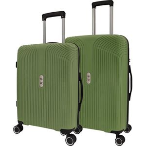 SB Travelbags 2 delige bagage kofferset 4 dubbele wielen trolley - Groen - 65cm/55cm - TSA slot