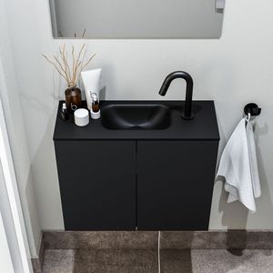 Zaro Polly toiletmeubel 60cm mat zwart met zwarte wastafel met kraangat
