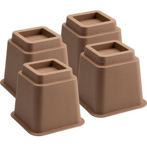 Bedverhogers bruin - bedklossen - meubelverhogers - stoelverhogers 13 cm hoog. Per set van 4. Max. 600 kg
