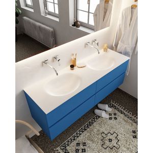 Mondiaz Vica 150cm badmeubel jeans 4 lades wastafel Moon dubbel zonder kraangat