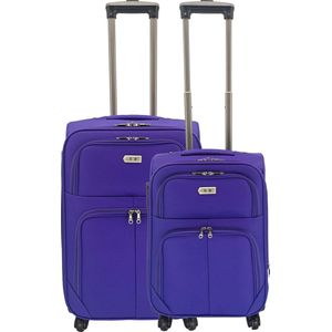 SB Travelbags 2 delige bagage stoffen kofferset 4 wielen trolley - Paars - 65cm/55cm