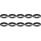 Spot Armatuur 10 Pack - Pragmi Luno Pro - GU10 Inbouwspot - Waterdicht IP65 - Rond - Zwart - Aluminium - Ø82mm
