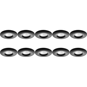 Spot Armatuur 10 Pack - Pragmi Luno Pro - GU10 Inbouwspot - Waterdicht IP65 - Rond - Zwart - Aluminium - Ø82mm