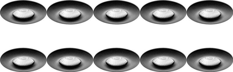 Spot Armatuur 10 Pack - Pragmi Luno Pro - GU10 Inbouwspot - Waterdicht IP65 - Rond - Zwart - Aluminium - Ø82mm