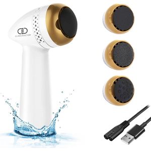 CLINICDOCTOR Elektrische voetvijl - Eeltvijl - Eeltverwijderaar - 3 verschillende opzetstukken - Draadloos - Wit - Goud