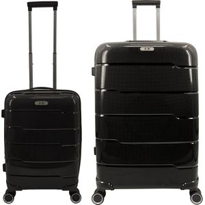 SB Travelbags 2 delige 'Expandable' kofferset 4 dubbele wielen trolley - Zwart - 75cm/55cm