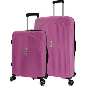 SB Travelbags 2 delige bagage kofferset 4 dubbele wielen trolley - Roze - 75cm/55cm - TSA slot