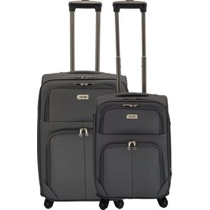 SB Travelbags 2 delige bagage stoffen kofferset 4 wielen trolley - Grijs - 65cm/55cm