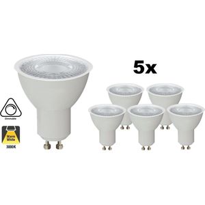 5 PACK - GU10 LED Spot WIT 7w, 560 Lumen, 3000K Warm Wit, Dimbaar, Lichthoek: 60°