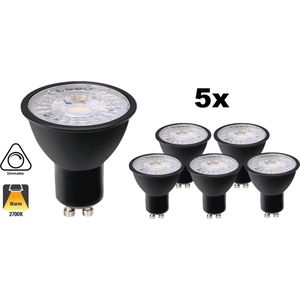 5 PACK - GU10 LED Spot ZWART 5w, 400 Lumen, 2700K Warm Wit, Dimbaar, Lichthoek: 60°