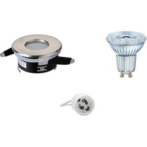 LED Spot Set - OSRAM Parathom PAR16 930 36D - Aigi - GU10 Fitting - Waterdicht IP65 - Dimbaar - Inbouw Rond - Mat Chroom - 3.7W - Warm Wit 3000K - Ø82mm