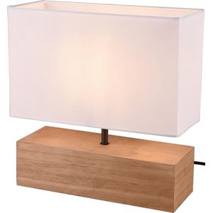 LED Tafellamp - Tafelverlichting - Torna Wooden - E27 Fitting - Rechthoek - Mat Wit - Hout