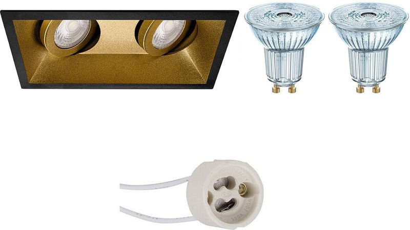 LEDVANCE - Parathom PAR16 940 36D - LED Spot Set - Dimbaar - Inbouw Rechthoek Dubbel - Mat Zwart/Goud - 3.4W - Natuurlijk Wit 4000K - Kantelbaar - 185x93mm
