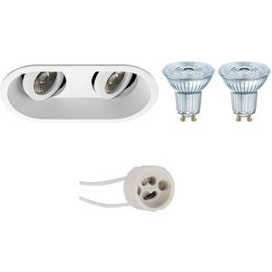 LED Spot Set - LEDVANCE Parathom PAR16 940 36D - Pragmi Zano Pro - GU10 Fassung - Dimmbar - Einbau Oval Doppelt - Matt Weiß - 3.4W - Neutralweiß 4000K