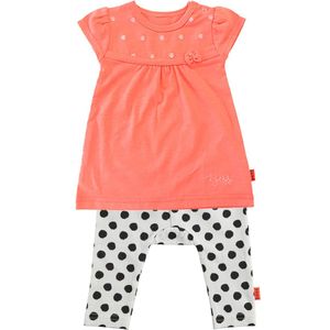 BESS - kledingset - 2delig - Jurkje Coral Oranje geborduurd - Legging wit met dots - Maat 56