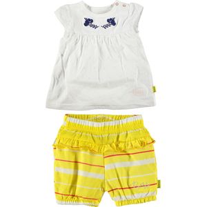 BESS - kledingset - 2delig - Broek geel met ruffles - Romper jurkje wit - Maat 50