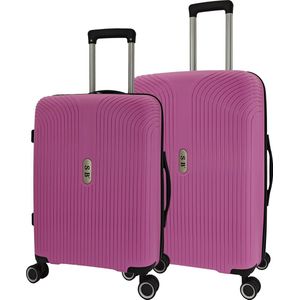 SB Travelbags 2 delige bagage kofferset 4 dubbele wielen trolley - Roze - 65cm/55cm - TSA slot