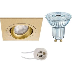 LED Spot Set - LEDVANCE Parathom PAR16 940 36D - Pragmi Borny Pro - GU10 Fitting - Dimbaar - Inbouw Vierkant - Mat Goud - 3.4W - Natuurlijk Wit 4000K - Kantelbaar - 92mm