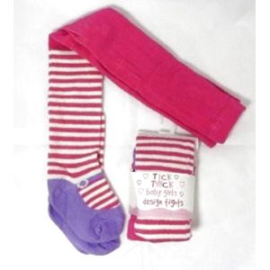 baby maillot fuchsia met strepen en paars ballerina voetje - maat 6 tot 12 mnd