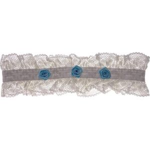 Kousenband ivoor met blauwe bloemetjes