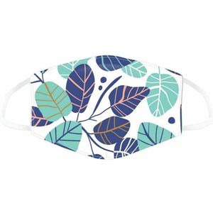 Mondkapje wit met blauwe bladeren