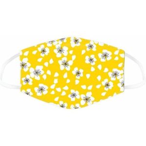 Mondkapje geel met witte bloemen