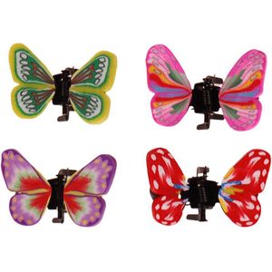 4 Haarklemmetjes met gekleurde vlinders - 3 cm