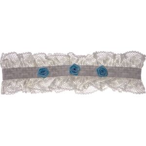 Kousenband XXL - ivoor met blauwe bloemetjes