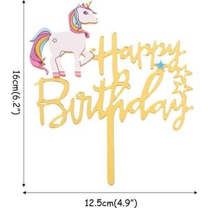 Cake topper happy birthday unicorn |Goud | Eenhoorn taart versiering | DM-products