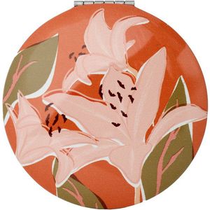 Compact Make Up Spiegeltje Florens Rood met Roze bloemen - 6,5cm