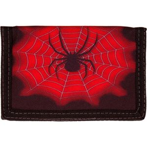 Klittenband Zwarte portemonnee met Rood - Spin - 13x8,5cm