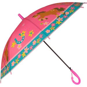 Kinderparaplu Roze met Paard, Hoefijzer en Bloemtjes - Met fluitje - 80cm